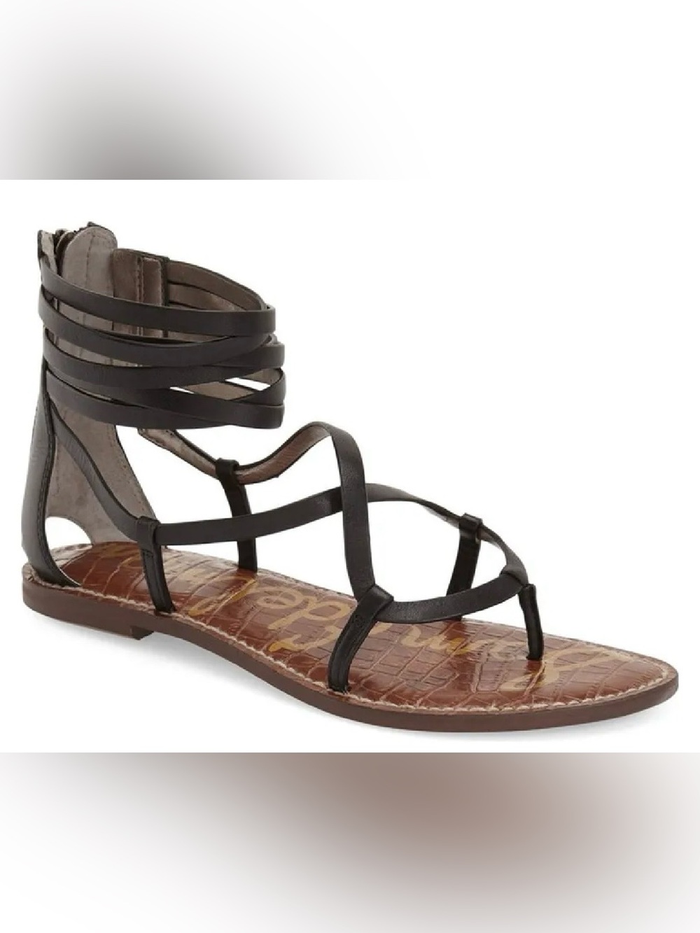 Sam Edelman Black Leather Ginette Gladiator Sandals Ankle Wrap Boho Festival